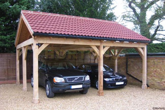 Log Cabin Post and Beam Double Bay Carport