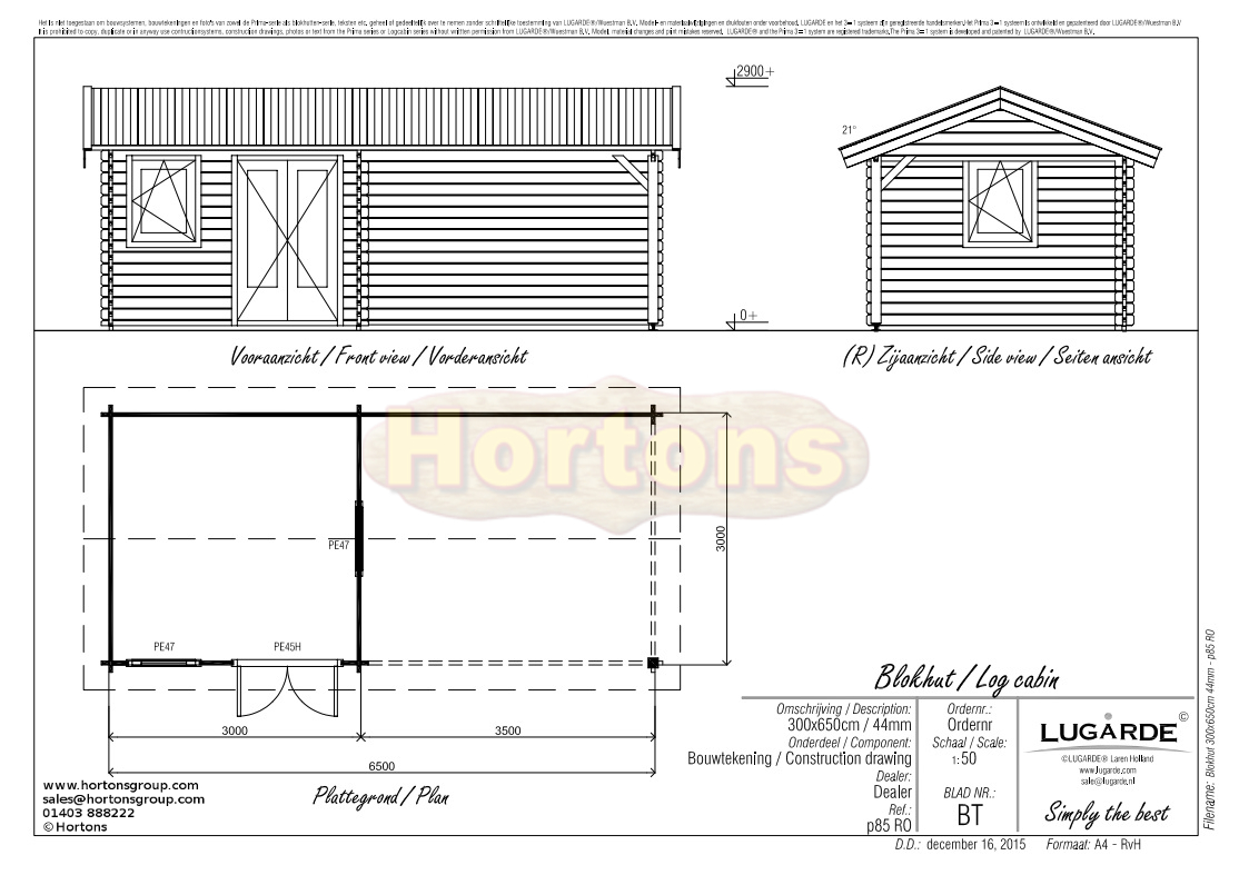 Lugarde Log Cabin with side veranda 6.5 x 3.0m - Click Image to Close