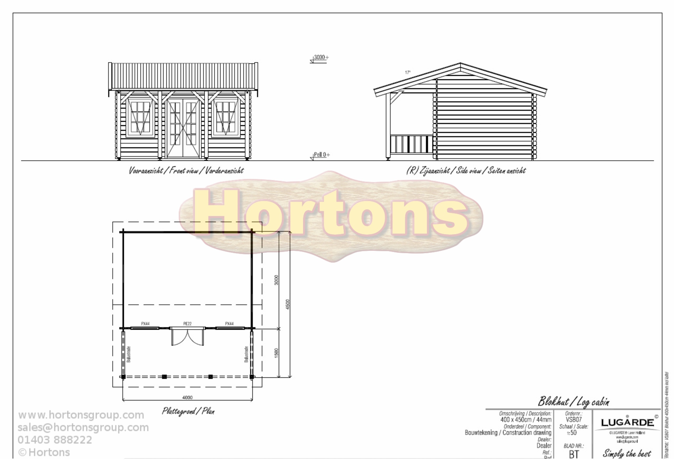4m x 4.5m Lugarde VSB07 Log Cabin