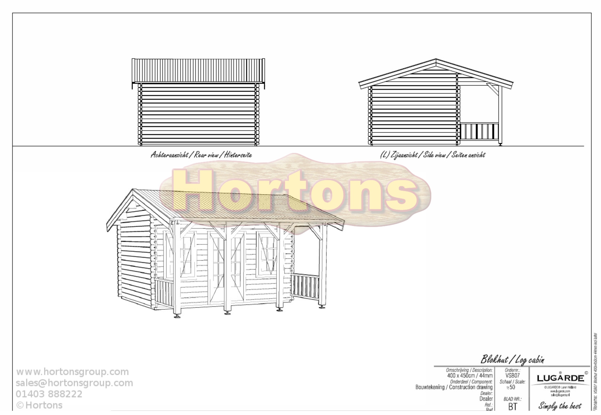4m x 4.5m Lugarde VSB07 Log Cabin