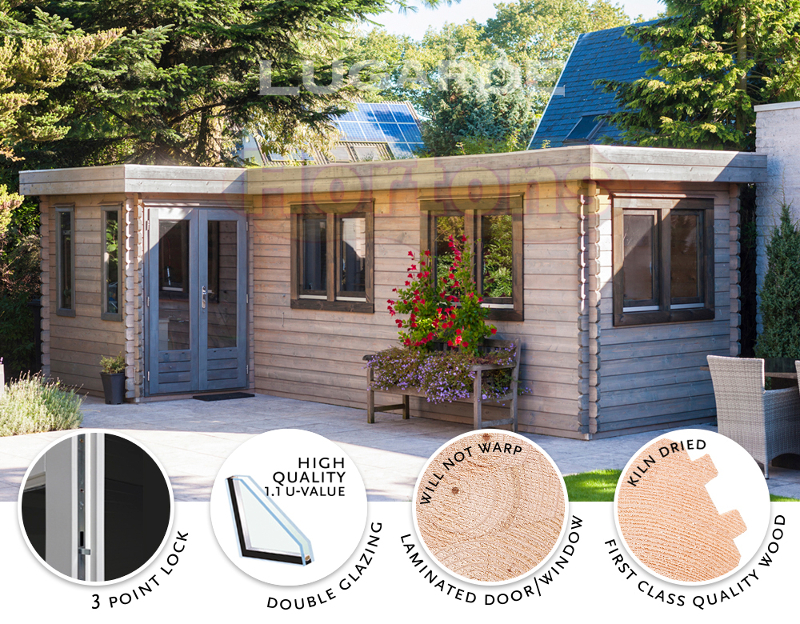 Lugarde Flat roof Log Cabin Bordeaux 7.0 x 3.5m