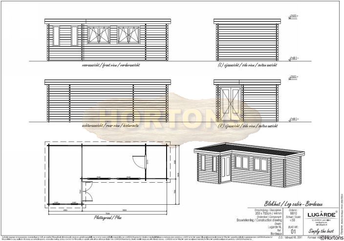 Lugarde Flat roof Log Cabin Bordeaux 7.0 x 3.5m - Click Image to Close