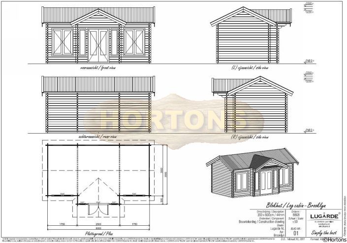6 x 3.5m Brooklyn Lugarde 44mm Log Cabin