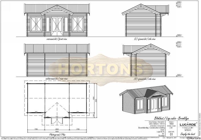 6 x 3.5m Brooklyn Lugarde 44mm Log Cabin - Click Image to Close