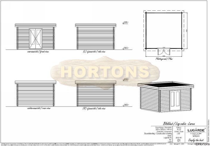 Lugarde Flat roof Log Cabin Laren 3.5m x 3.5m - Click Image to Close