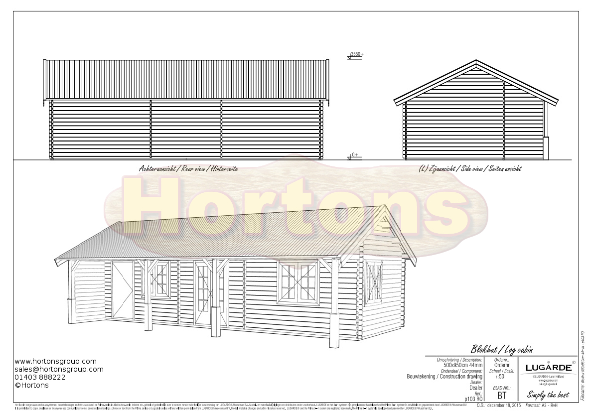 Lugarde 44mm Log Cabin Holiday home 9.5m x 5m - Click Image to Close