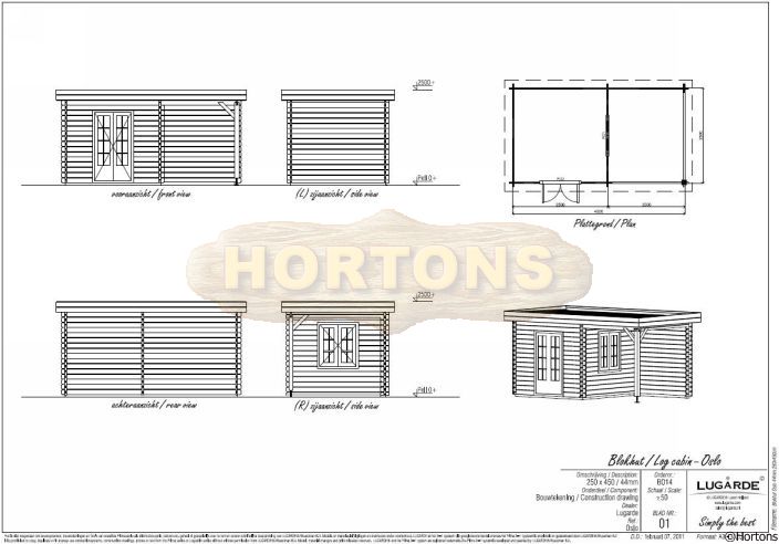 Lugarde 44mm Oslo 4.5 x 2.5m Flat roof Log Cabin