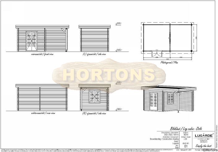 Lugarde 44mm Oslo 4.5 x 2.5m Flat roof Log Cabin - Click Image to Close