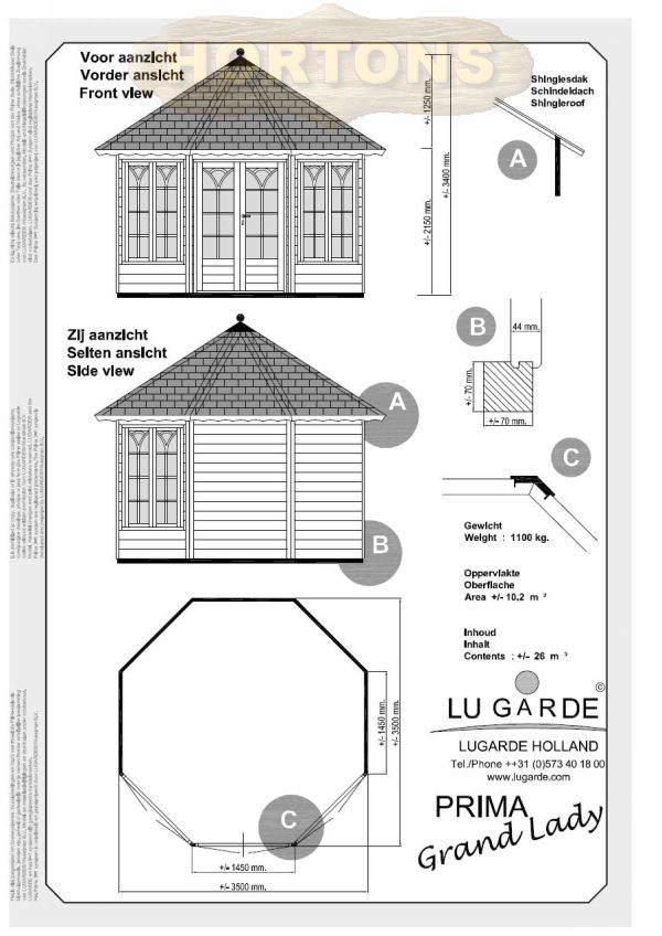 3.5m Octagonal Summerhouse Lugarde Prima Grand Lady - Click Image to Close