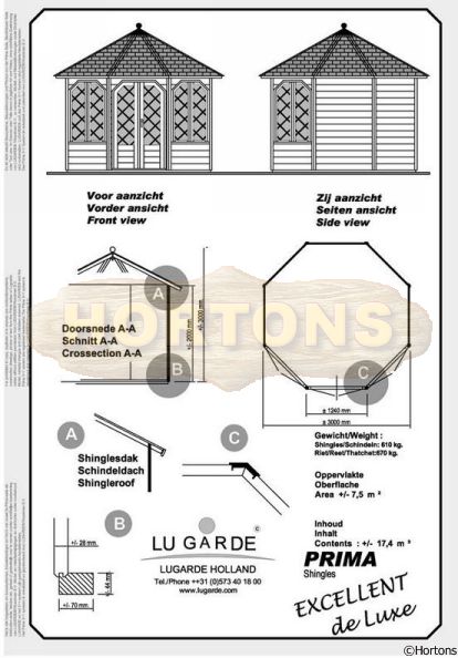 3.0m Octagonlal Summerhouse Lugarde Prima excellent de-luxe - Click Image to Close