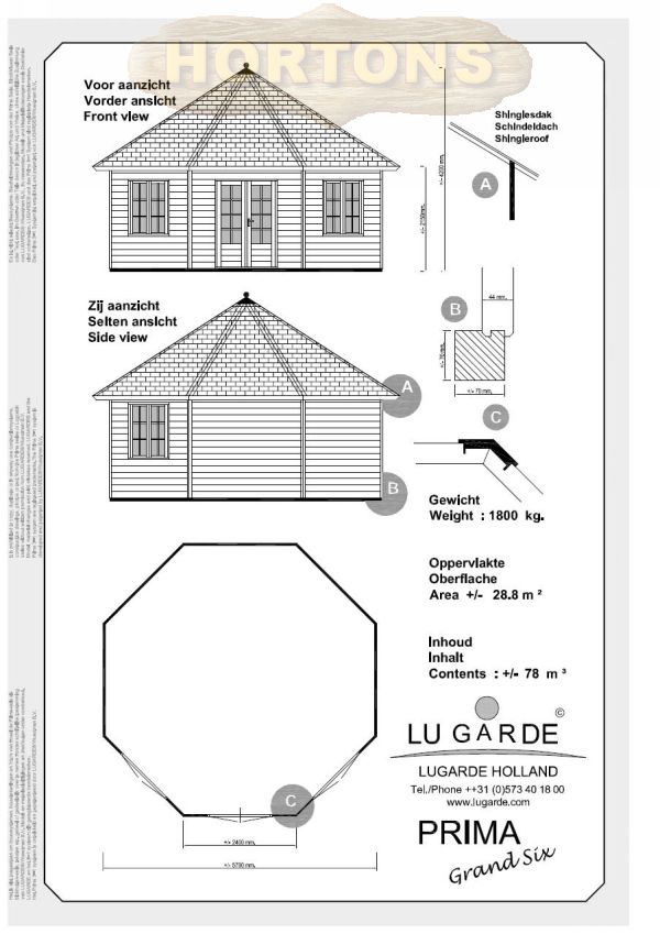 6.0m Octagonal Summerhouse Lugarde Prima Grand 6 - Click Image to Close