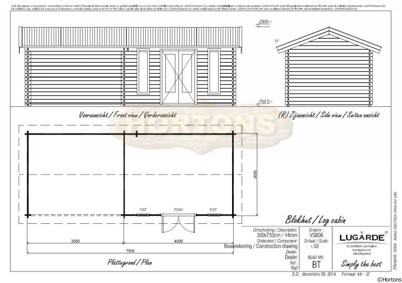 7.5m x 3m Lugarde Log Cabin with side veranda - Click Image to Close