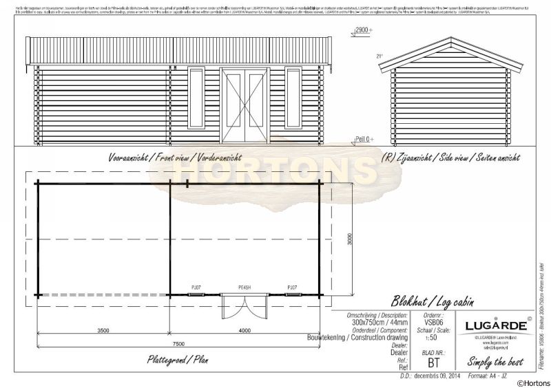 7.5m x 3m Lugarde Log Cabin with side veranda