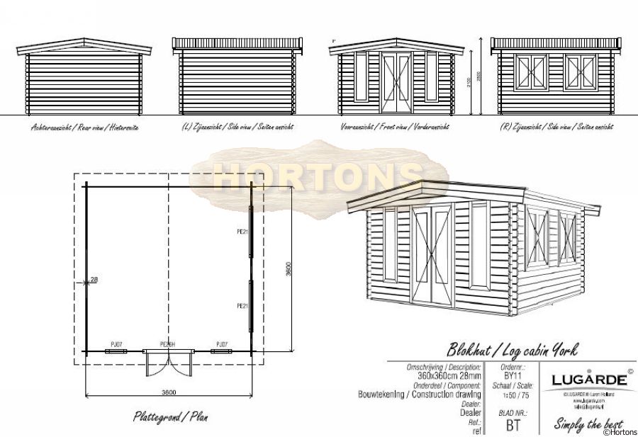 Lugarde York Log Cabin 3.6m x 3.6m
