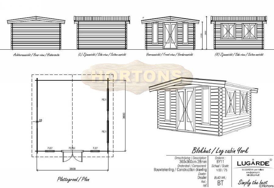 Lugarde York Log Cabin 3.6m x 3.6m - Click Image to Close