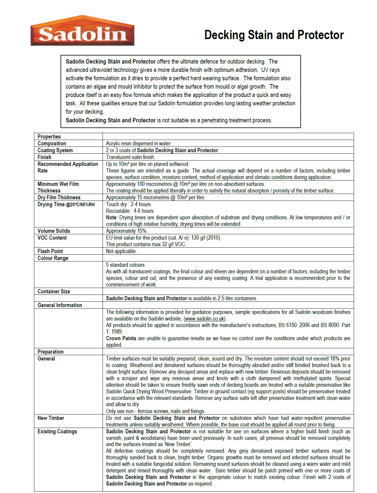 2.5 litre Sadolin Decking Stain & Protector - Click Image to Close