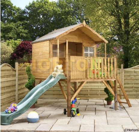 Log Cabin Honeysuckle Tower Playhouse With Slide