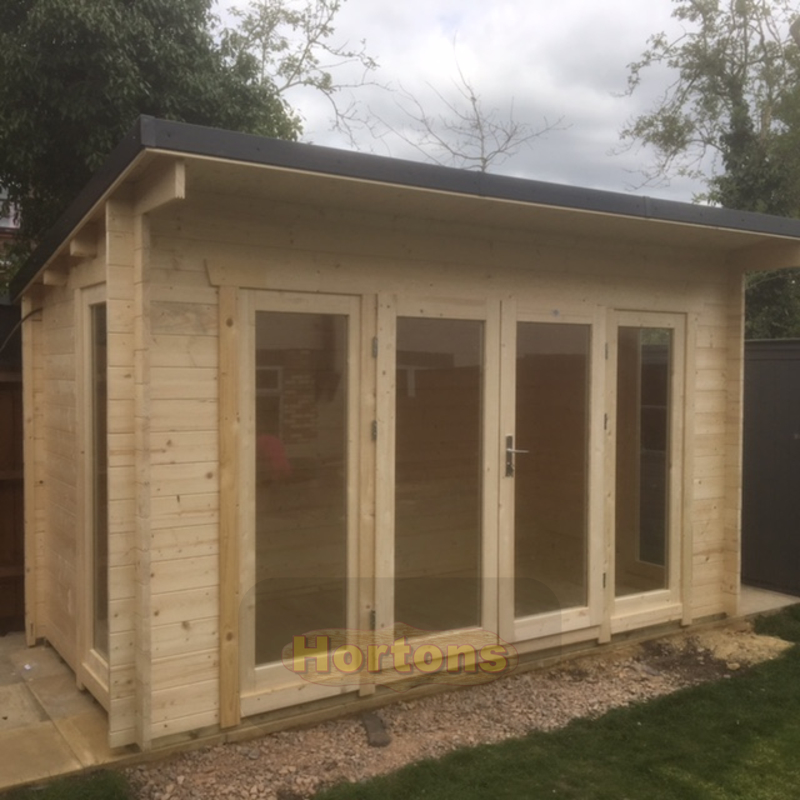 28mm, 4x2m pent roof Oxshott log cabin - Click Image to Close