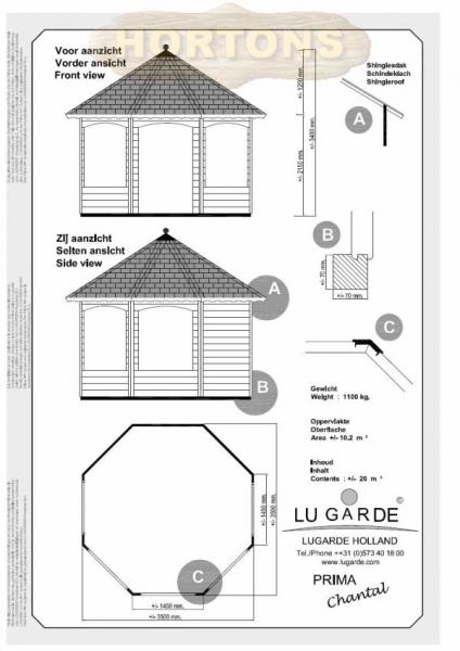 3.5m Octagonal Summerhouse Lugarde Prima Chantal - Click Image to Close
