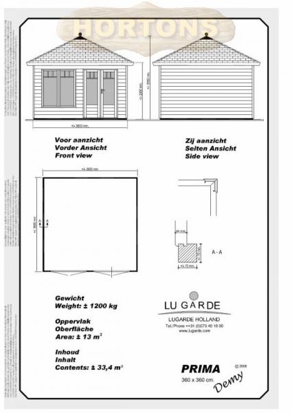 Lugarde 44mm Prima Demy 3.6 x 3.6m - Click Image to Close