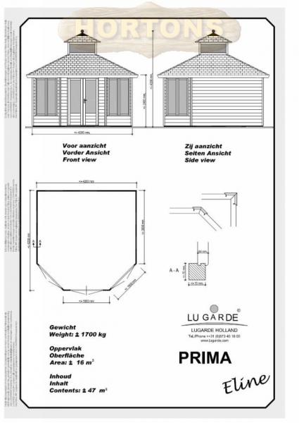 4.2m Hexagonal Summerhouse Lugarde Prima Eline - Click Image to Close