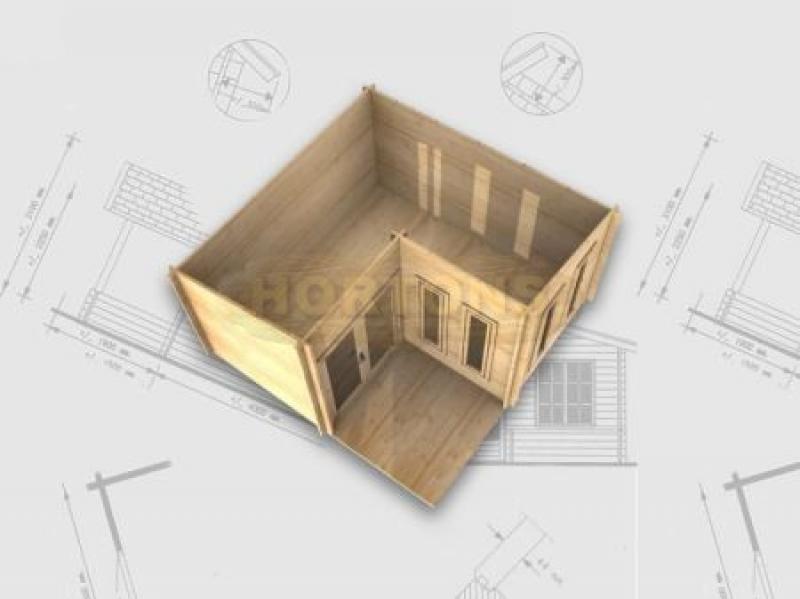 4x4 Alton L-shaped cabin, 28mm logs - Click Image to Close