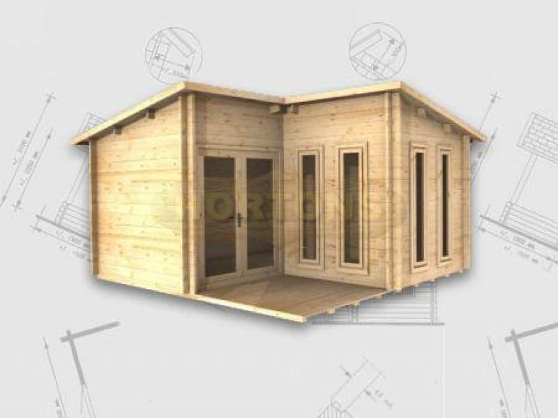 4x4 Alton L-shaped cabin, 28mm logs - Click Image to Close