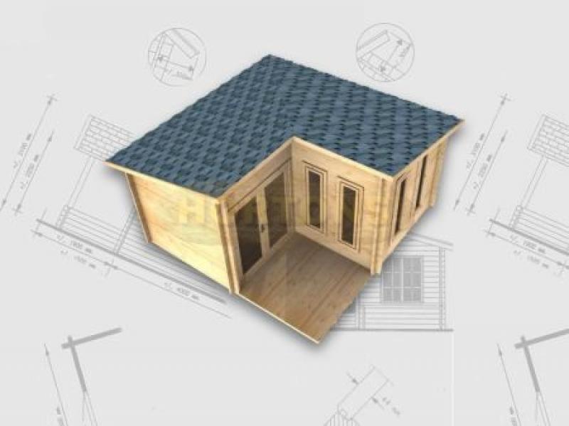 4x4 Alton L-shaped cabin, 28mm logs - Click Image to Close