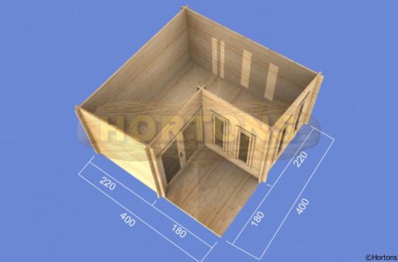 4x4 Alton L-shaped cabin, 28mm logs - Click Image to Close